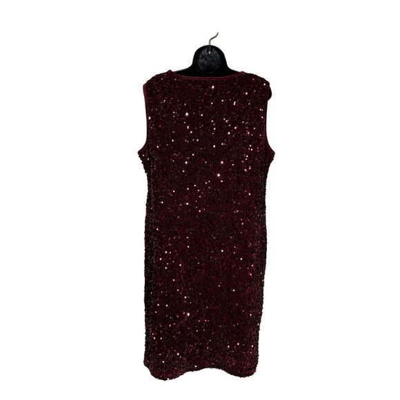 Sleeveless Deep Wine Sequin Party Dress Size XL By Nina Leonard - Picture 7 of 13